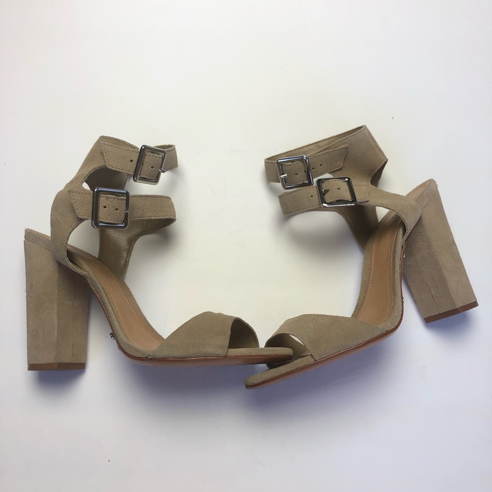 Schultz Tan Leather Suede Block Mahagany Heels